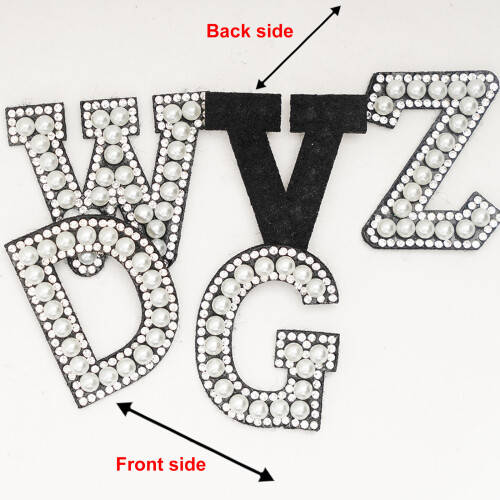 Fancy Adhesive Fabric Letter Featuring Simulated Pearls-Blue 2