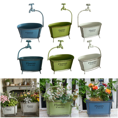 Green Ovals Planter With Decorative Spout High Leg-large blue 2