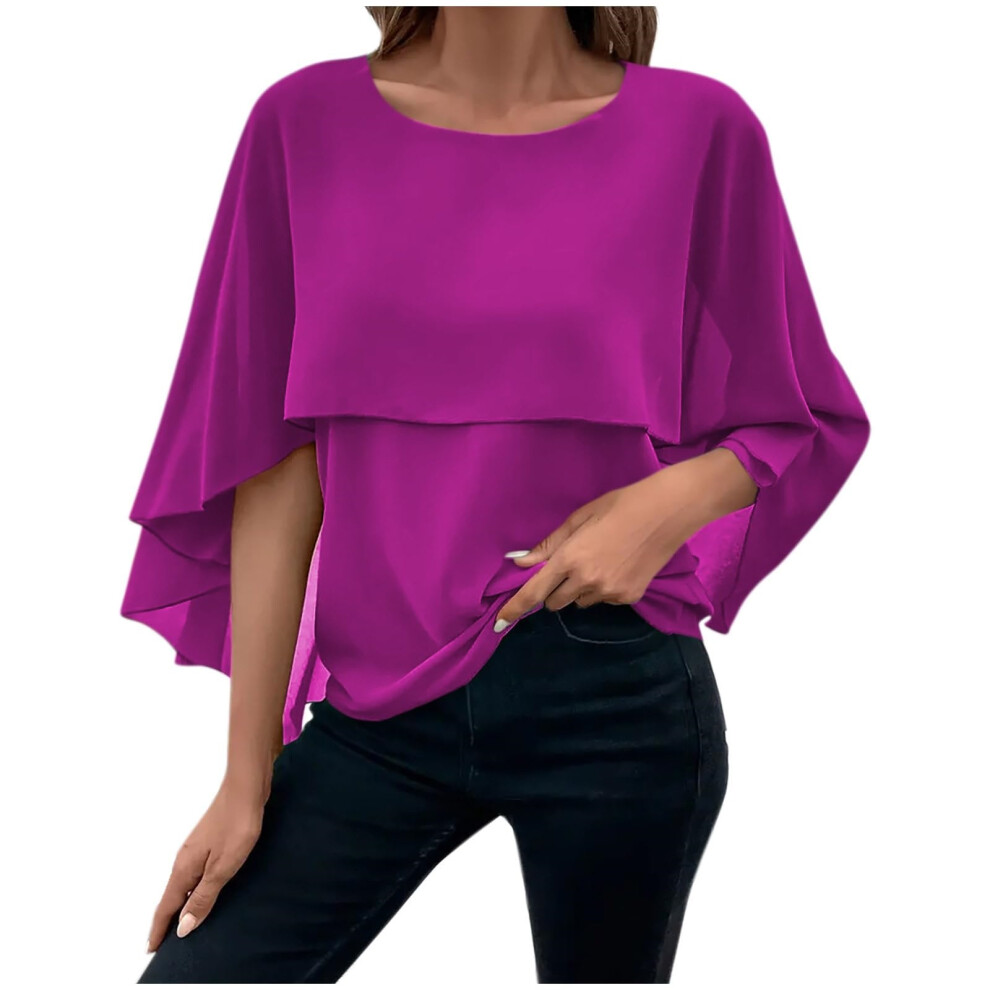 Women's Poncho Blouse Elegant Neck Double Layered-Purple XL