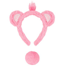 Furry Bear Ears Headband Set Soft Animal Hair-Watermelon Pink W