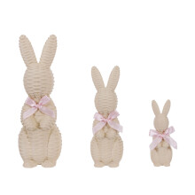 Rattan Effect Resin Bunnies Figurine with Bows Farmhouses Spring