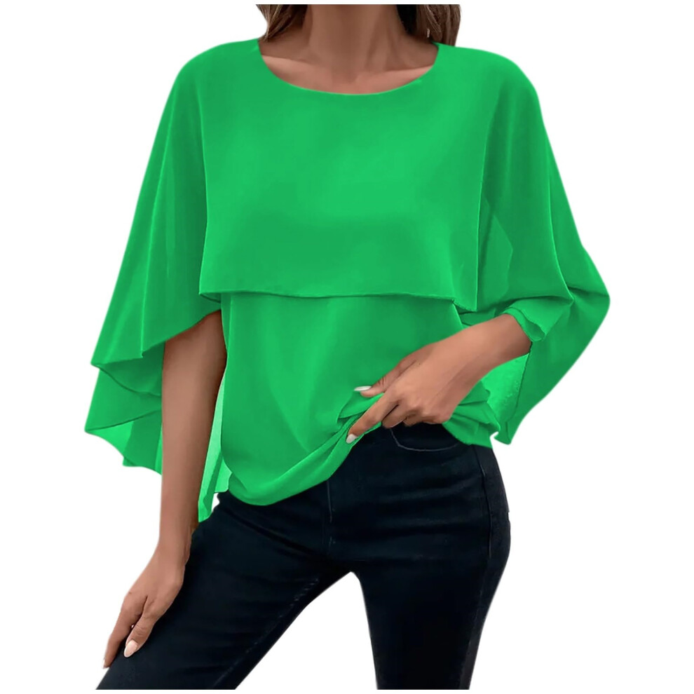 Women's Poncho Blouse Elegant Neck Double Layered-Green XXL