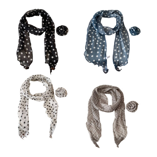 Stylish Detachable Neck Scarf Soft Polyester-P dot white back 2