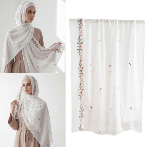 Stylish Muslims Headscarf Delicate Floral Patterns-Gray 2