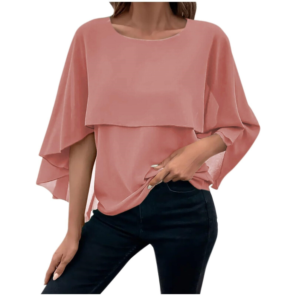 Women's Poncho Blouse Elegant Neck Double Layered-peach L