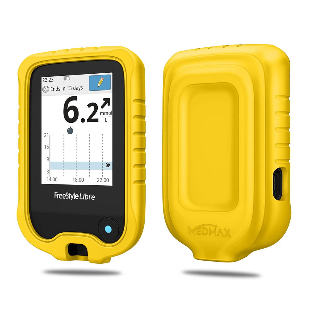 Medmax Silicone Case For Freestyle Libre 3, Lightweight Shockproof Anti Slip Protective Cover Soft Gel Skin With Raised Bezel, Yellow