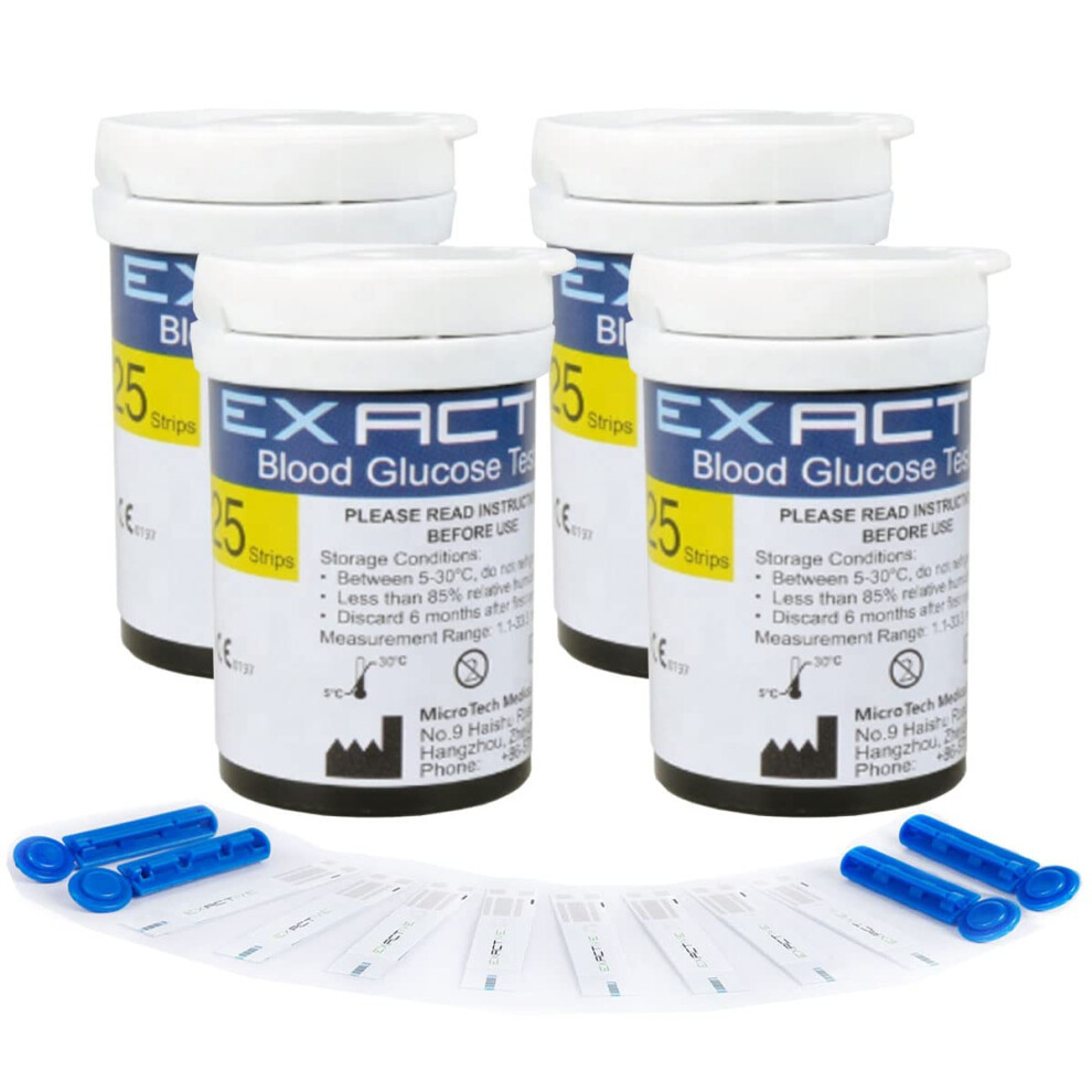 Queambler Exactive Vital Blood Glucose Test Strips X 100Pcs And Lancets X 100Pcs, Diabetic Strips Only For Exactive Vital Blood Glucose Monitor Without Code