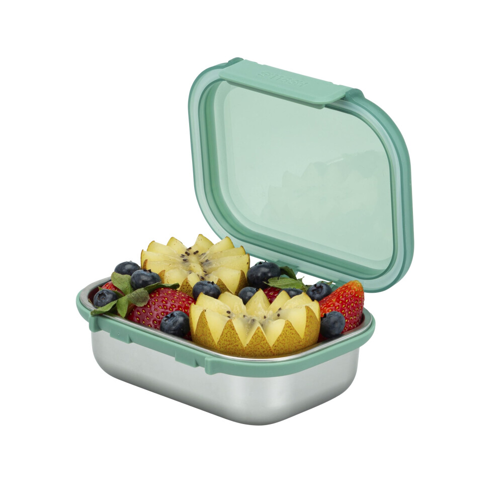 Smash 19 Oz / 550Ml Microwave Safe Stainless Steel Snack Box With Sage Hinged Lid - Leak-Proof Clip Closure, Silicone Seal, Bpa Free