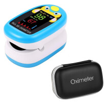 Finger Pulse Oximeter, Blood Oxygen Monitor, SPO2 Sensor with 6 Display Modes, USB Rechargeable (Blue & Storage Box)