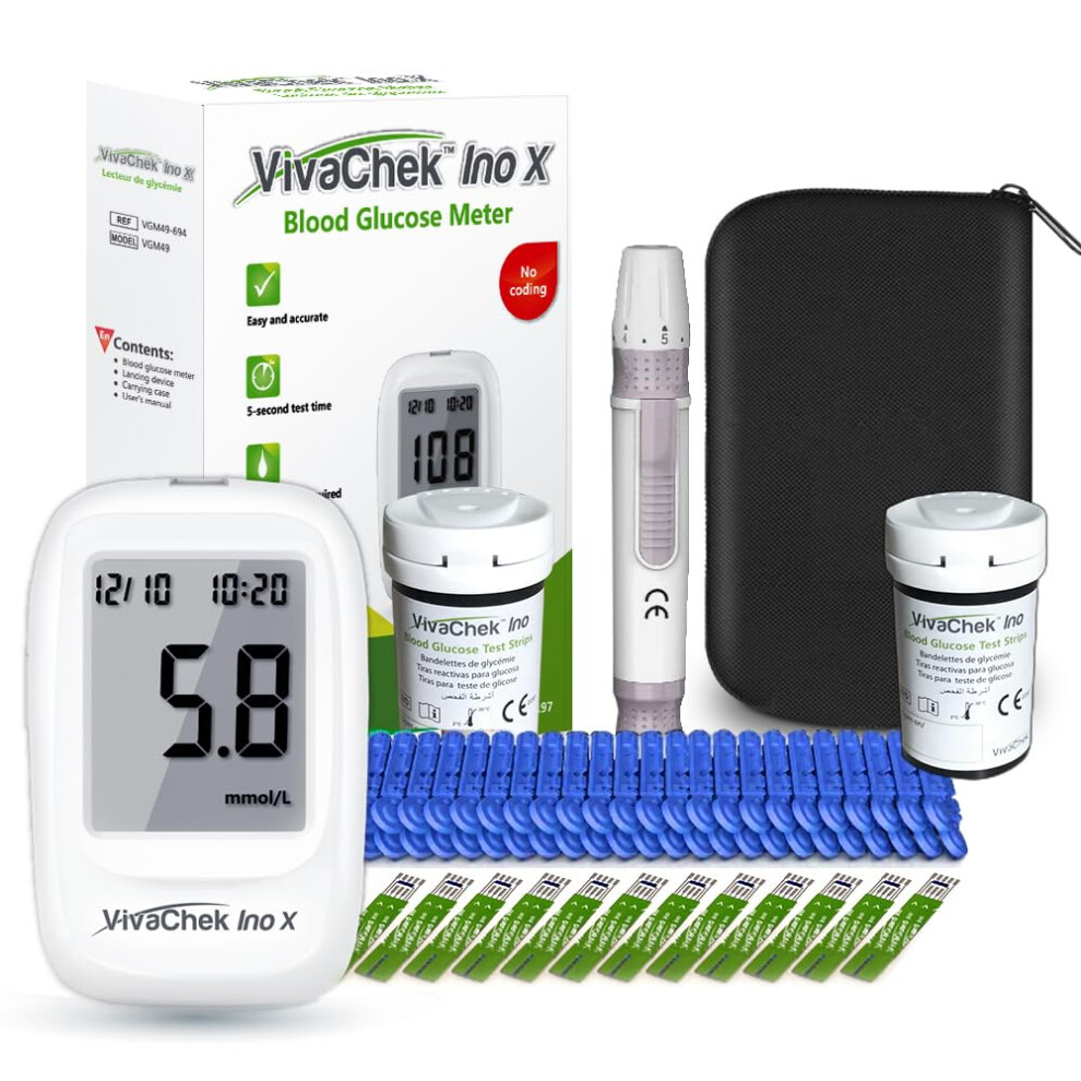 Foviflxy Vivachek Diabetes Test Kit, ?????-???????? Blood Sugar Monitor With Ketone And Hypo Warning, 900 Memory, Blood Glucose Monitor With Test Strips X 100