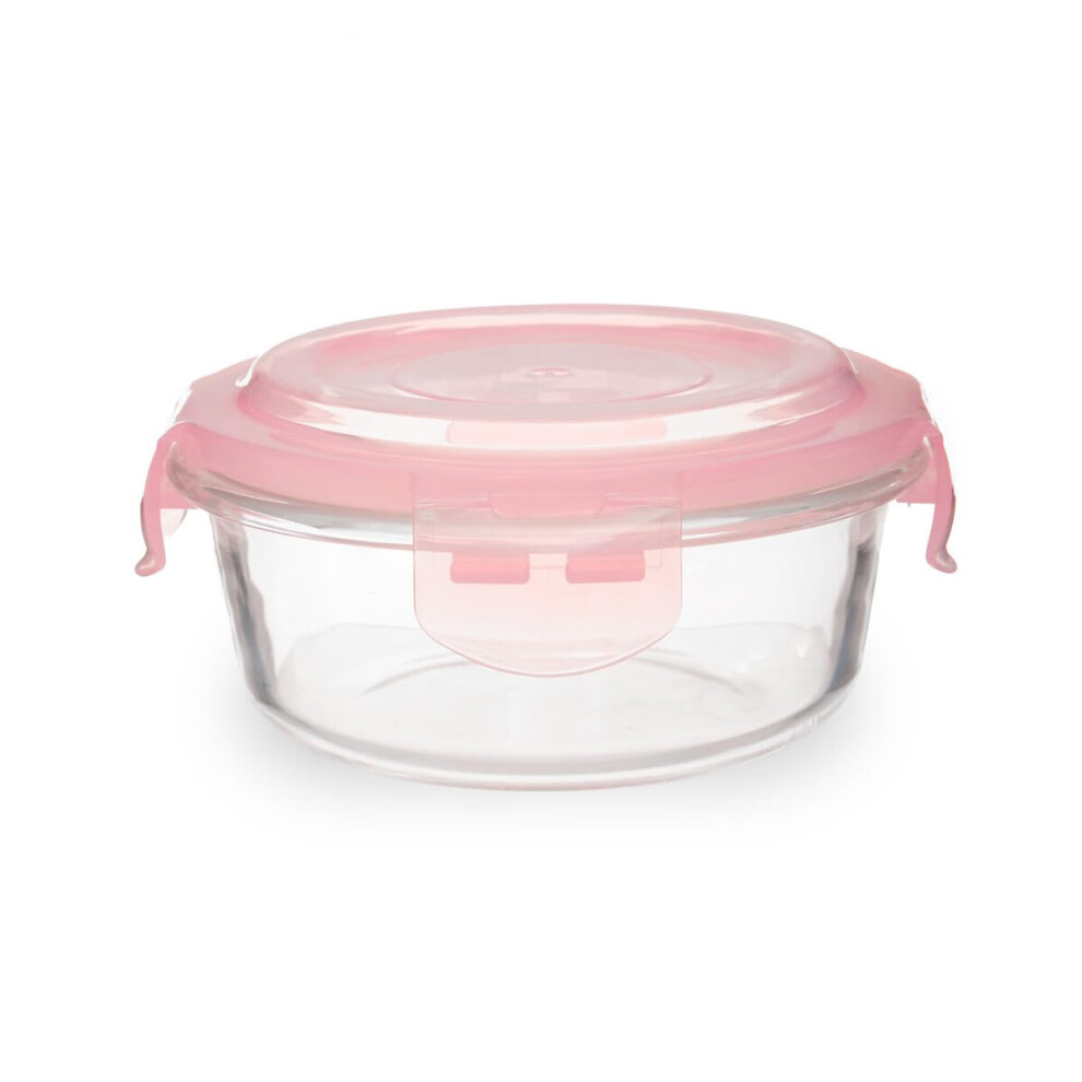 Premier Housewares 400Ml Round Glass Food Container With Bpa-Free Lid Airtight Food Storage Container, Borosilicate Glass, 13X6x13 Cm Pink