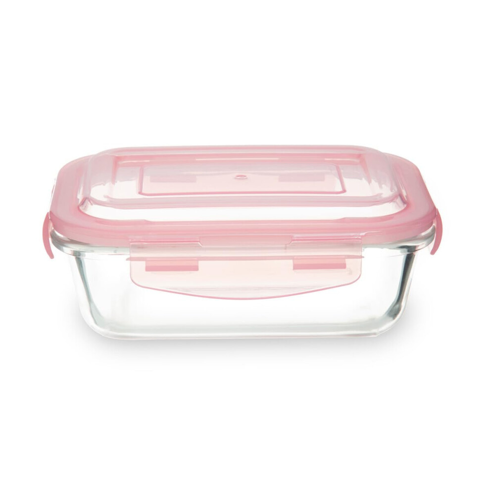 Premier Housewares Storage Containers 640Ml Rectangular Glass Container Baby Food Storage Containers With Bpa-Free Lid Airtight Food Storage Pink