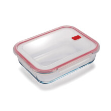 CURVER Rectangular Glass Airtight Food Storage Container - 2.7L Capacity with Clip Lock - Easy Storage & Keeps Food Fresh - Freezer & Oven Safe