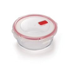CURVER Round Glass Airtight Food Storage Container - 0.95L Capacity with Clip Lock - Easy Storage & Keeps Food Fresh - Freezer & Oven Safe