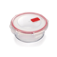 CURVER Round Glass Airtight Food Storage Container - 0.6L Capacity with Clip Lock - Easy Storage & Keeps Food Fresh - Freezer & Oven Safe