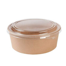 Thali Outlet - 50 x Medium 26oz / 750ml Brown Kraft Salad Bowls Containers & Clear PP Lids - Poke Takeaway Food?