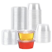CaterCo 2oz / 59ml Sauce Pot (200 Pack) Containers with Secure Lids - Multi-Use, Leakproof, Round Clear Plastic Storage Container Pots For Sauces,