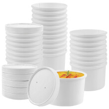 CaterCo Disposable White Soup Containers with Lids (8oz / 240ml - 500 Pack) - White Paper Takeaway Paper Soup Cups, Microwave & Freezer Safe Ice Cream