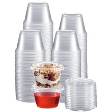 CaterCo 4oz / 100ml Sauce Pot (200 Pack) Containers with Secure Lids - Multi-Use, Leakproof, Round Clear Plastic Storage Container Pots For Sauces,