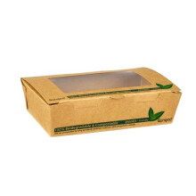 Thali Outlet - 50 x 1200ml PLA Ingeo Compostable Tuck Top Brown Kraft Window Salad Boxes Containers