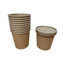Foglish Home & Garden Kraft Soup Containers + Lids, 12oz Food Storage Pots, 350ml Disposable Takeaway Tubs, Ice Cream, Brown (25)