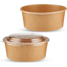VIVAAS Kraft Salad Paper Bowls with Lids Disposable Takeaway Bowls Salad Food Container for Hot Cold Food Leakproof Soup Containers for Business,