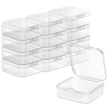 TRUEIN 12 Small Plastic Boxes with Lids, Mini Clear Bead Storage Containers, Square Box Case with Hinged Lid, 2.36 X 2.36 X 0.79 Inch, Box Case