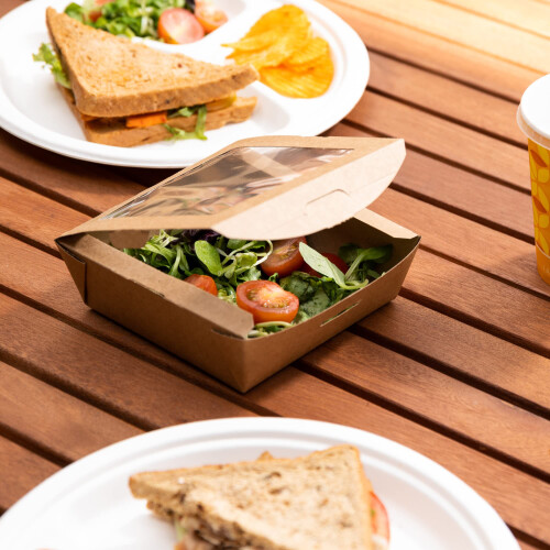Vegware Compostable Medium Kraft Pasta Box with Window Case 300 2