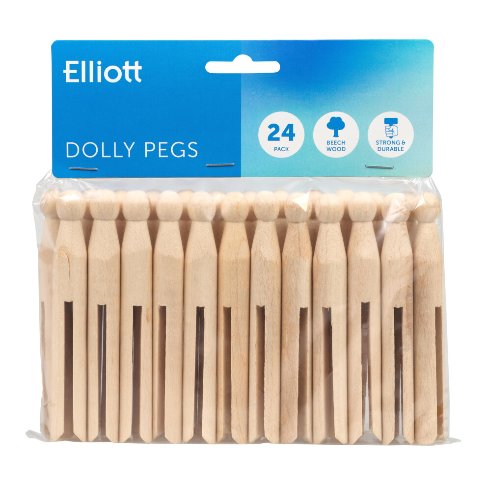 Elliott Traditional Beechwood Dolly Pegs, Pack Of 24 Clothes Pegs, Perfect For Indoor And Outdoor Use And Will Hold Clothing Without Leaving Marks,