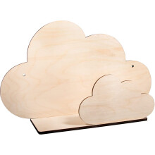 Rayher 62975505 Wood Shelf Construction Kit with Interlocking Parts, Cloud-Shaped Kid's Wooden Shelf, 5 slot-together Pieces, 35x21x10 cm