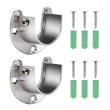 Closet Pole Sockets,2 pcs Stainless Steel Curtain Rail Brackets Curtain Pole Holders Wardrobe Rail and Fittings Wardrobe Pole Brackets,U Flange Rod