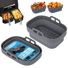 Alyvisun Air Fryer Silicone Liners, 2PCS Reusable Dual Airfryer Accessories Liner Foldable Baking Rack Moulds Rectangular Basket Versatile Non Stick