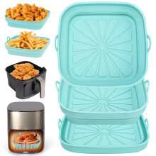 Alyvisun Air Fryer Liners, 3PCS Reusable Silicone Tray Foldable Kitchen Basket Versatile Square Baking Pot Accessories for Airfryer, Microwave, Oven