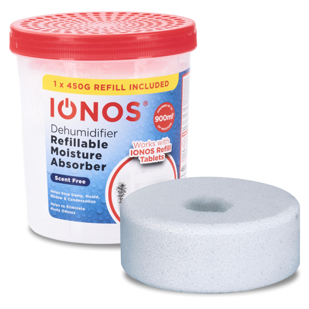Status Ionos Dehumidifier, Refillable Moisture Absorber With 450?G Tablet Included ? Absorbs Up To 900?Ml, Works With Ionos Refills, Unscented Damp Trap