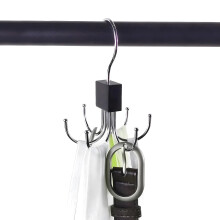 360? Swivel Belt Hanger for Wardrobe, Tie Rack Hanger with 6 Hooks, Suitable for Tie, Belt, Gloves, Scarves, Handbags (Black)