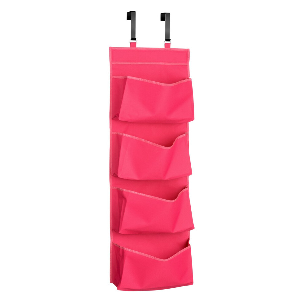 Premier Housewares 4-Tier Over Door Hanging Organiser - Hot ,H90 X W34 X D10cm Pink