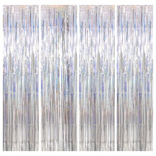 4pcs Silver Laser Foil Curtain, 3.2ft x 6.5ft Silver Laser Tinsel Curtains, Metallic Tinsel Streamers Backdrop, Laser Glitter Party Curtain, Tinsel