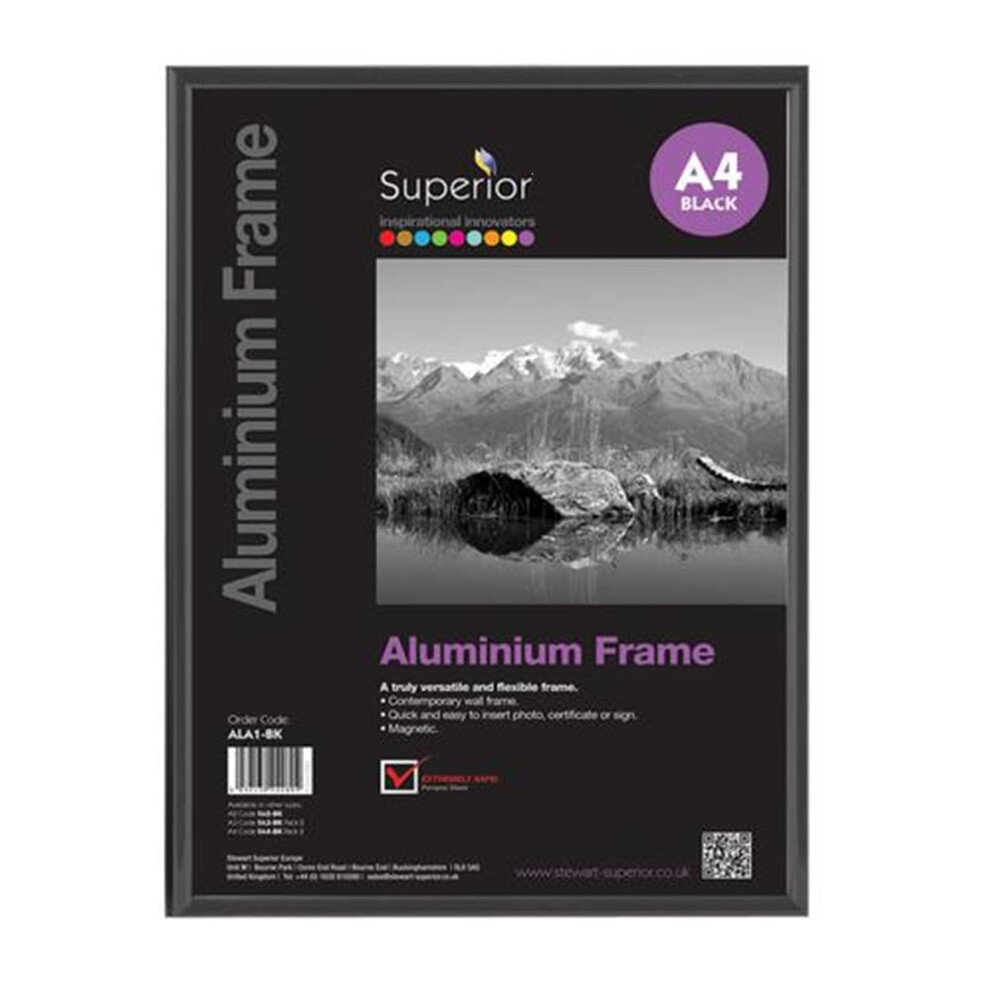 Stewart Superior A4 Brushed Aluminium Picture Frame With Perspex Safety Glass - Black 5051225328023