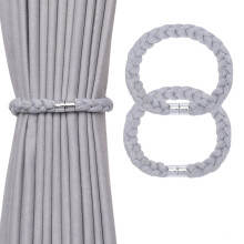 Pretty Jolly 2 Pack Natural Cotton Rope Magnetic Curtain Tiebacks Elegant Twisted Braid Style Drape Tie Backs Soft Hand-Woven Rope Curtain Holdbacks