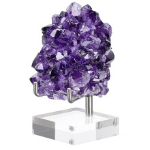 BTSKY Small Size Adjustable Silver Metal Arm Display Stand Easel with Square Acrylic Base, Display Holder for Geodes Rock Mineral Agate Fossil Coral