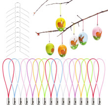 O-Kinee Hangers for Easter Eggs, Pack of 150 + 150 Colourful String, Hanger for Eggs and Balls, Easter Egg Hanger, Ball Decorative Hook for Plastic