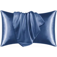 Silk Pillow Case for Hair & Facial Skin to prevent wrinkles Hidden Zipper Set Of 2pcs (Navy Blue)