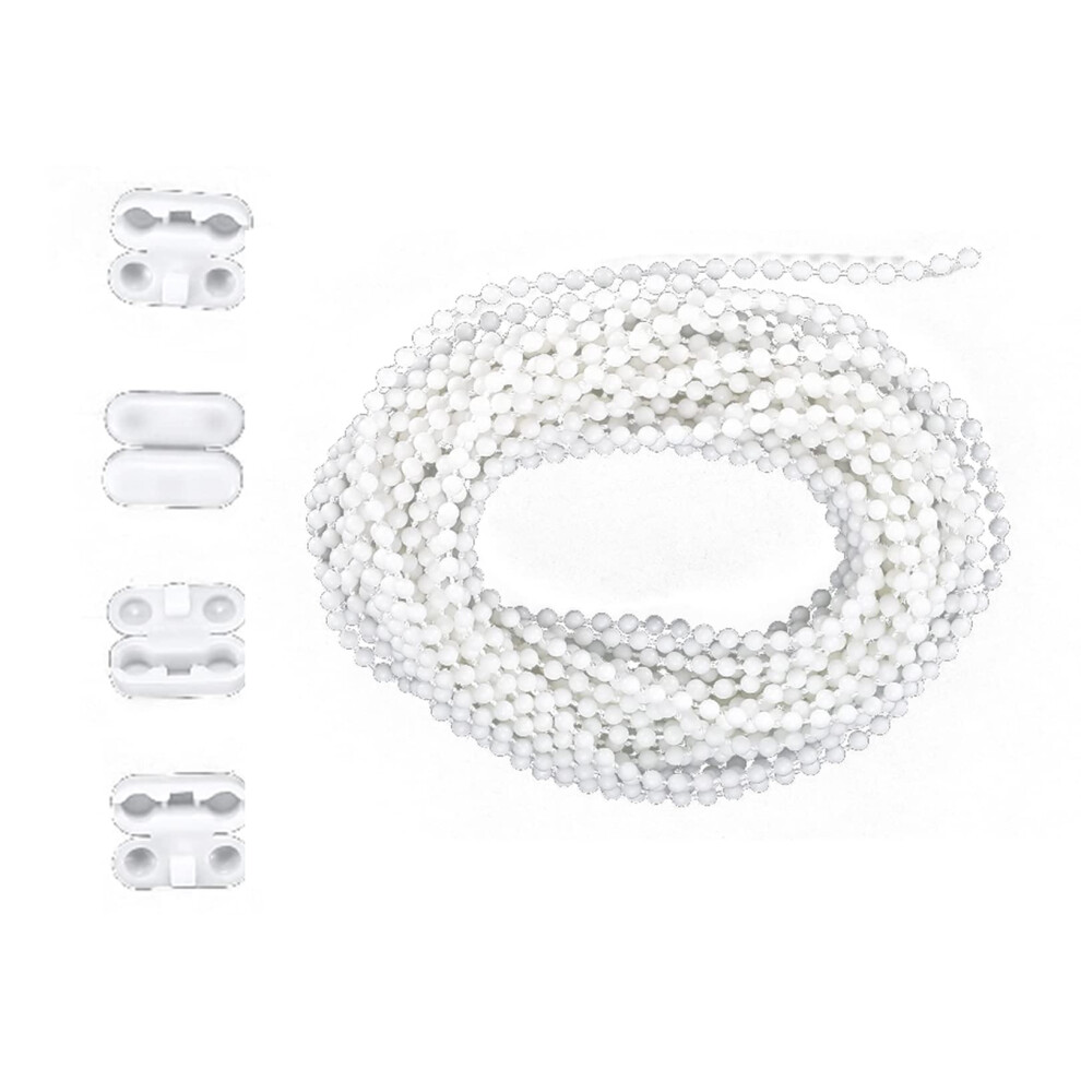 Rowwait White Roller Blind Roman Shade Blind Beaded Chain Cord,Replacement Blind Chain Connector,4.5Mm Roller Blind Chain Beaded Pull Chain Extension With 4Pcs