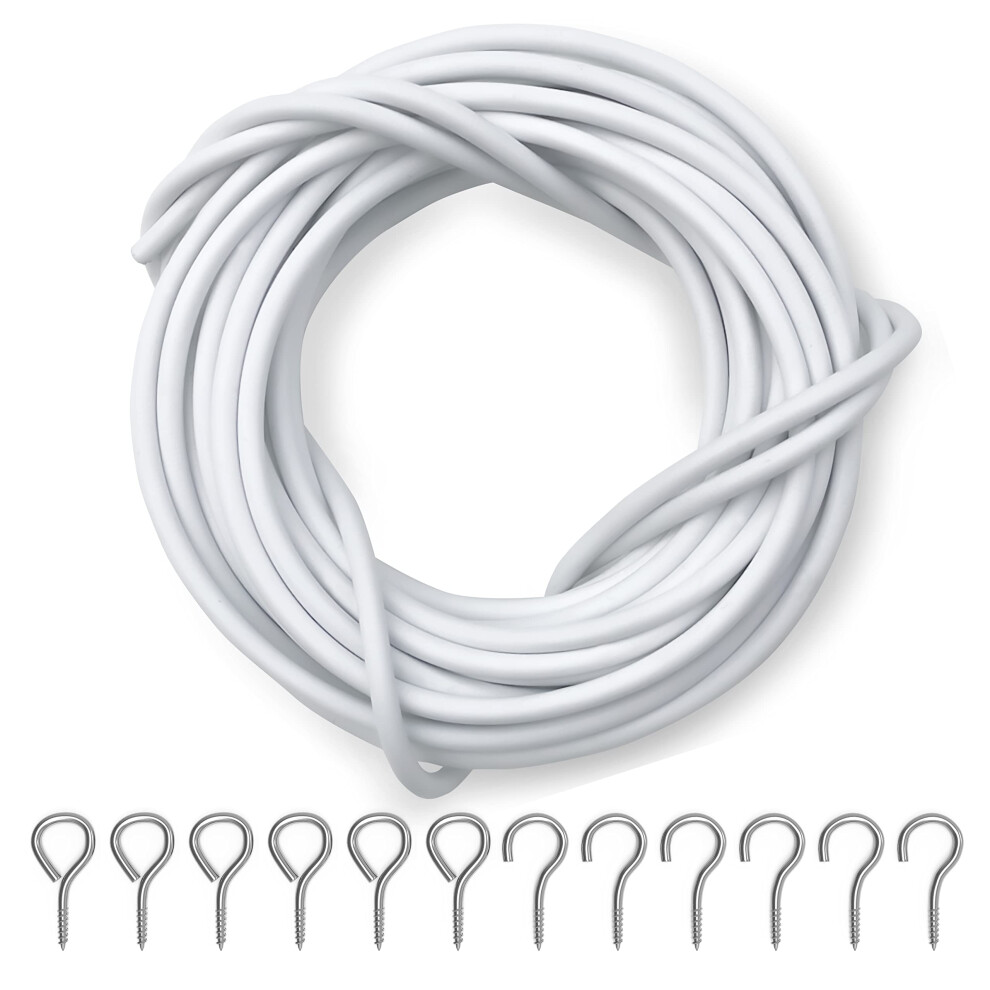 Dikots Net Curtain Wire And Hooks Set - 10 Meter Curtain Wire Kit Includes 20 Eyes And 20 Hooks - A Multipurpose Wire