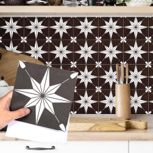 Fantasnight Tile Stickers Black, Stars Stick on Tiles Matt 15x15cm 12Pcs, Vinyl Self Adhesive Wall, Waterproof Peel and Stick for Bathroom, Removable