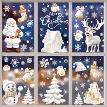 GOMANCHE 190 Pcs Stereoscopic Effect Christmas Window Stickers, Double-Sided Printed Santa Claus Snowflake Window Clings, Self Adhesive Window Decal