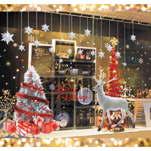 Large Christmas Window Stickers Colorful Christmas Trees Window Sticker Merry Christmas Tree Reindeer Snowflakes Decals for Shop Window Glass DIY