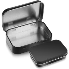 Ouligay Rectangular Small Tin Box Metal Hinged Containers for Candies Jewelry (Black)
