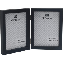 Hinged Double Photo Frame 7x5''Black,Wood Effect 5x7'' Double Picture Frames?Black Twins 7x5'' Photo Frame with Glass Holds 2 Standard13x 18cm Photoes