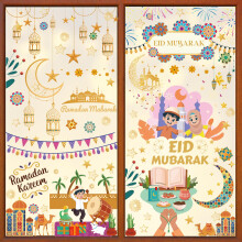 AhfuLife Eid Mubarak Window Stickers for Home Decorations, 9 Sheets Reusable Ramadan Mubarak Window Clings for Home, Double Sided Moon Star Crescent